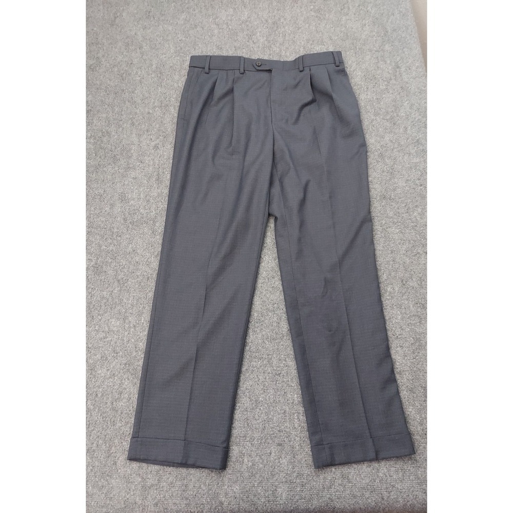 Ralph Lauren Dress Pants Mens 36x32 Blue Micro Houndstooth Pleated Cuffed